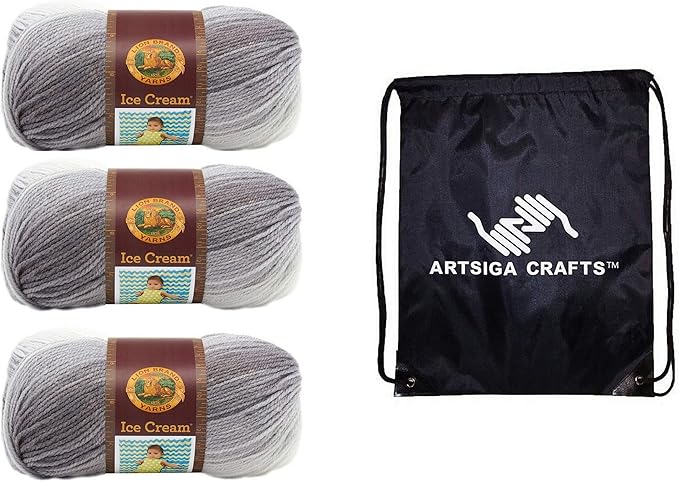 Lion Brand Ice Cream Cookies & Cream 923-200 (3-Skeins - Same Dye Lot) Baby Sport #2 Acrylic Yarn for Crocheting and Knitting with Project Bag