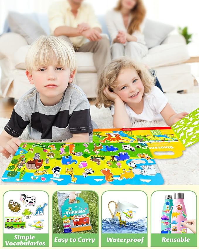 walenced reusable sticker book for toddlers, stickers for kids, toddler sticker book, toddler craft activities, toddler travel toys ages 3 and up boy girl birthday gifts