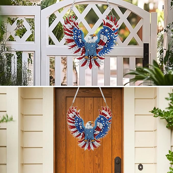 MXJSUA American Eagle Diamond Painting Art Window Suncatchers, Diamond Art Kits for Adults Hanging Ornaments with Chain, 5D Special Shape Crystal Diamond Pendant Accessories for Decor Gift