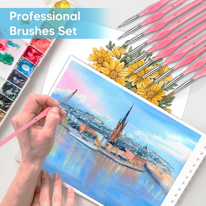 Miniature Paint Brushes, 10PC Fine Detail Paint Brush Set, Small Painting Brushes for Art, Crafts, Acrylic, Watercolor, Oil, Model, Face, Paint by Number, Figurine(Pink)