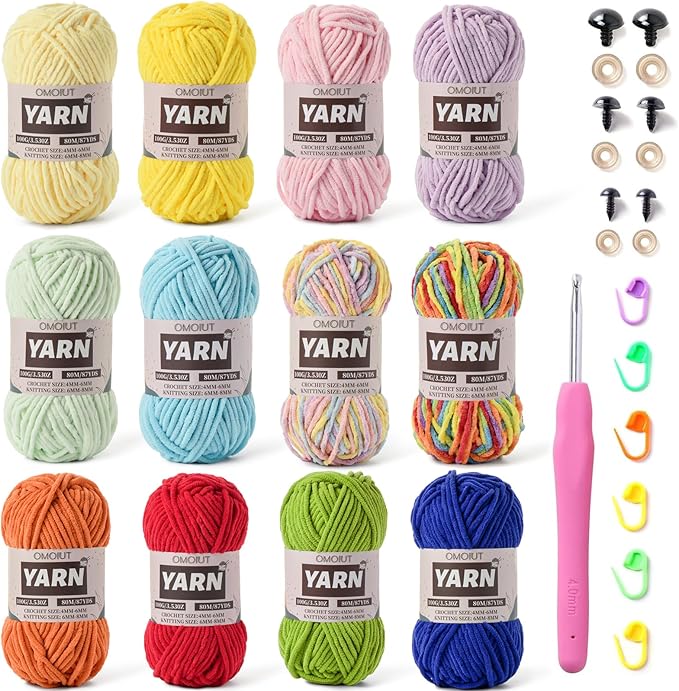 12 Pack Chunky Chenille Yarn for Crocheting, Bulky Velvet Yarn for Crochet, Baby Yarn for Crocheting Soft Blanket, 42.3 oz (1050 yds) Amigurumi Yarns for Craft Set C