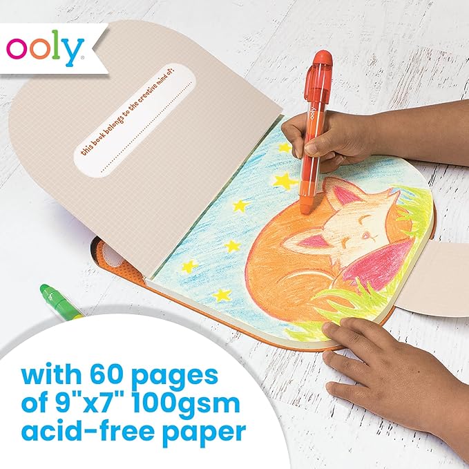 OOLY Carry Along Sketchbook for Kids, 60 Pages, 9 x 7 inches, Portable Sketch Book, Drawing Pad for Travel - Fox