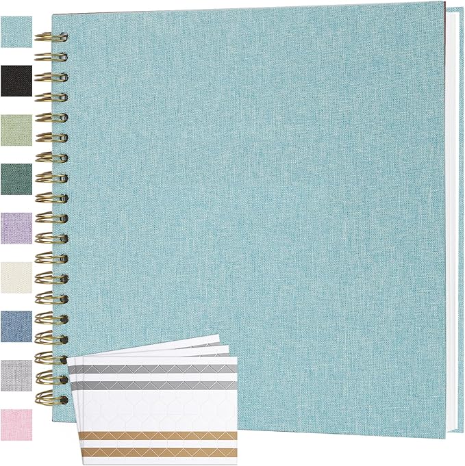 Scrapbook Photo Album 10x10 Inches 80 Pages Hardcover Kraft Paper Linen Cover Scrap Book Memory Book DIY Scrapbook Albums for Wedding Baby Boyfriend Travel Anniversary Family, LightBlue