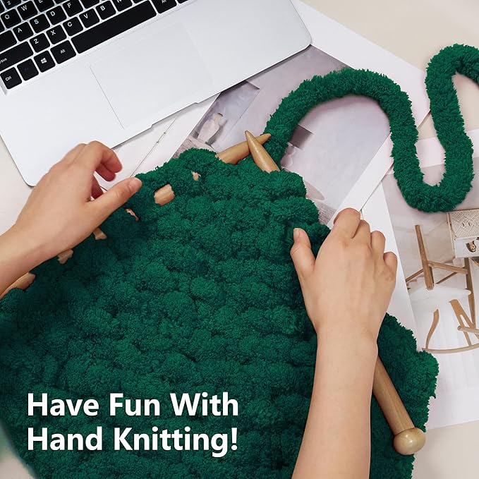 Chunky Yarn for Hand Knitting - #10 Chunky Chenille Yarn, Jumbo Big Thick Chunky Yarns for Crocheting, Super Bulky Chunky Knit Blanket Yarns, 8 Skein (25 yds 8 oz Each Skein), Forest Green