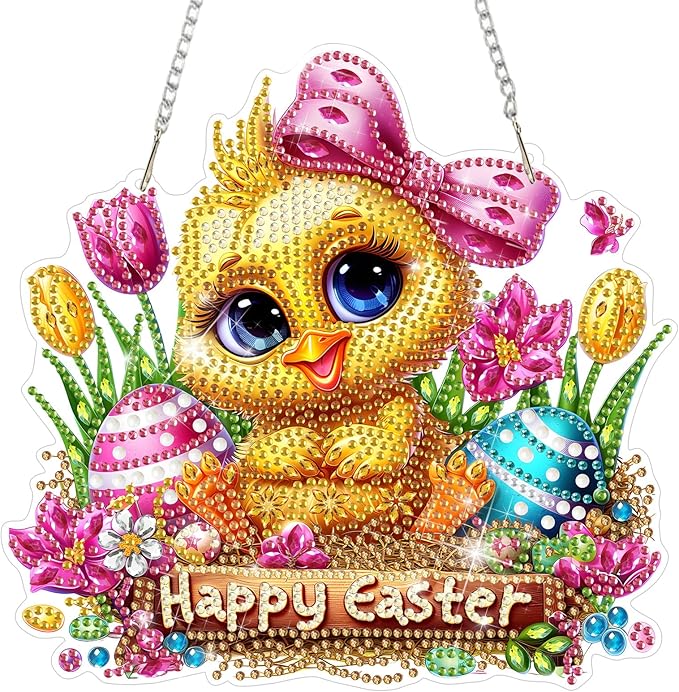 DOMROM Duck Diamond Art Hanging Kits for Adults, Easter Special Shaped Crystal Diamond Painting Duck Pendant, DIY Diamond Art Suncatchers Animal for Home Garden Wall Decor Gift