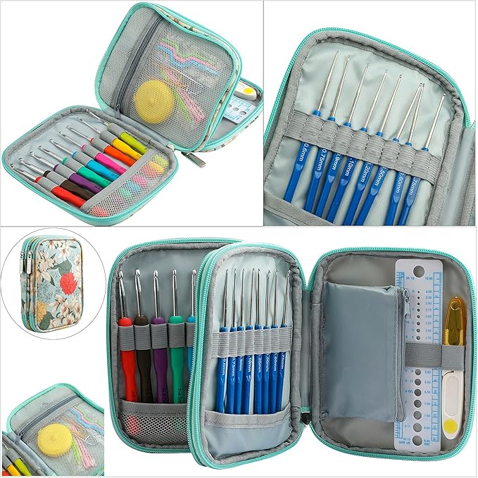 Looen Crochet Hooks Set-Yarn Needles Coloured Aluminum with Storage Case Rubbery Handle Ergonomic Comfort Grip DIY Craft Handmake Kit 47pcs