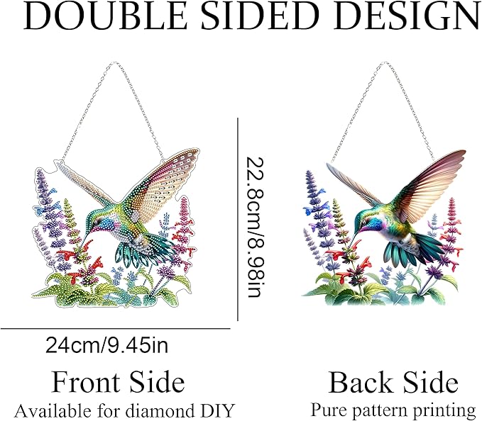 JJFox Diamond Art Hanging Kit for Adult,Special Shaped Rhinestone,DIY Acrylic 5D Diamond Art Painting Window Pendants Home Garden Wall Hanging Kits Hanging Ornament (Hummingbird)