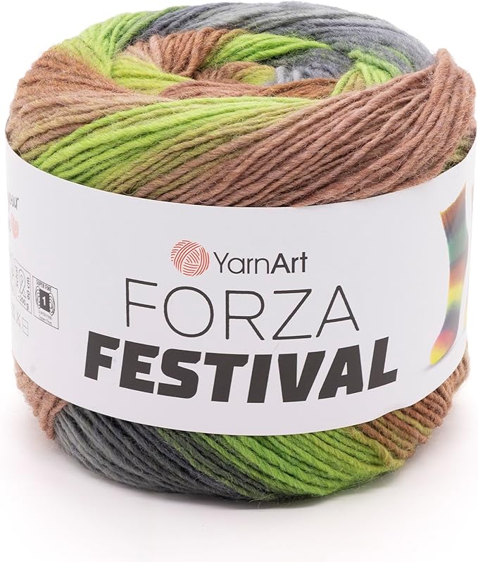 YarnArt Forza Festival Self-Striping Wool Blend Fingering Yarn, 100g (459 yd) – Gradient Color Yarn for Knitting, Crochet, Socks & Shawls (2910)