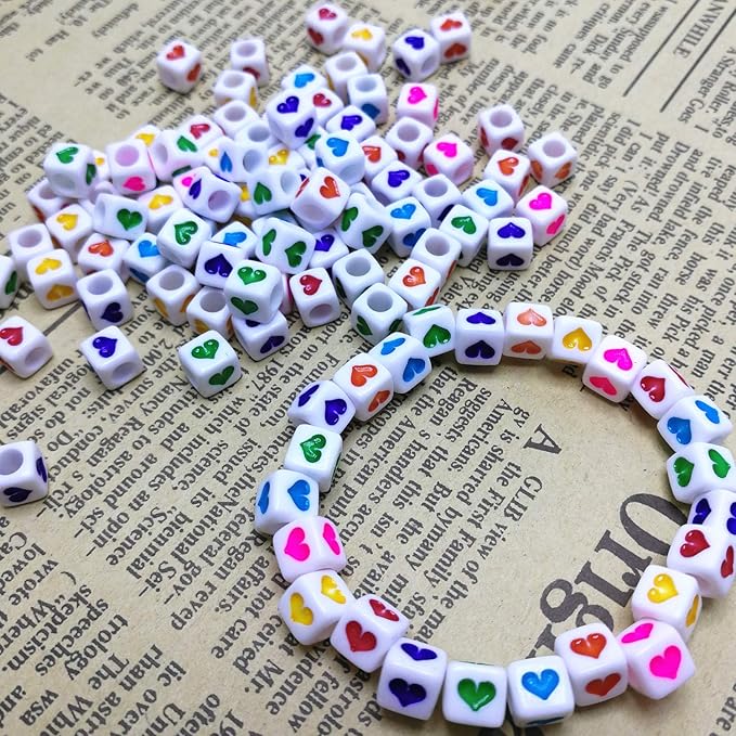 Amaney 400Pcs 6x6mm White Acrylic Colorful Heart sheap Cube Beads Mixed Colors Square Shape Loose Beads for Jewelry Making