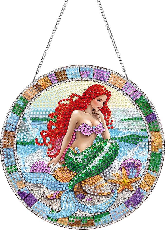 Pavemlo Hanging Diamond Art Kits for Adults Ocean Beauty – 8x8 Inch Double-Sided Acrylic Board DIY Crystal Diamond Suncatcher Pendant, Sparkling Home Wall or Window Decoration Handmade Gift