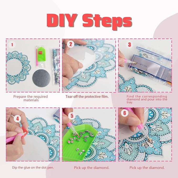 Diamond Painting Mirror Kit DIY 5D Diamond Painting Makeup Mirror Special Shaped Crystal Diamond Art Makeup Mirror for Adults Beginners Birthday Gifts Crafts Home Wall Table Decor