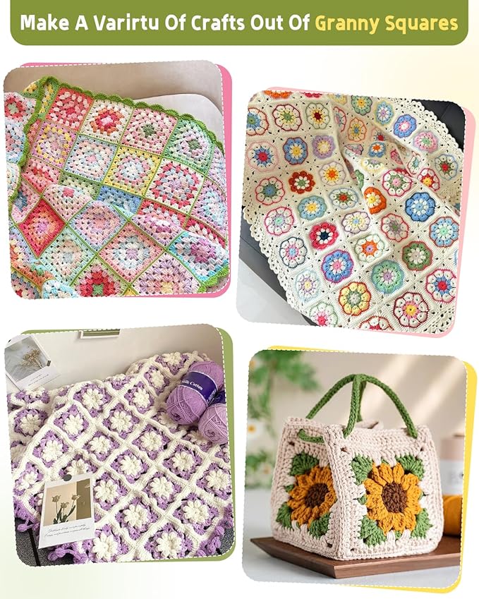 Katech Crochet Kit for Beginners-Crochet Kit for Adults Kids w/Step-by-Step Video Tutorials, Learn to Crochet 50 Pattern Granny Square Kit Crochets Starter Kits w/Upgraded Yarn-Zero Based Friendly