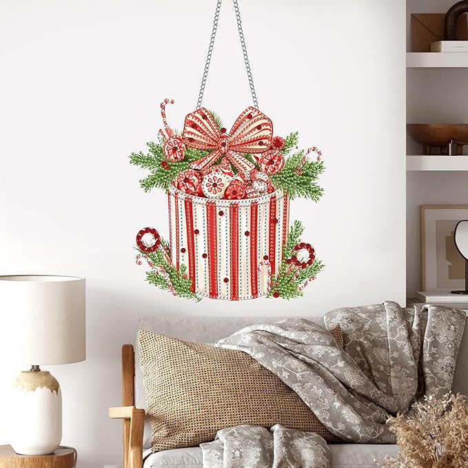 Pavemlo Hanging Diamond Art Kits for Adults Christmas – 8x8 Inch Double-Sided Acrylic Board DIY Crystal Diamond Suncatcher Pendant, Sparkling Home Wall or Window Decoration Handmade Gift
