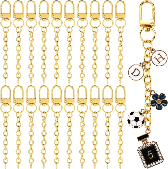 Hzopcw 20pcs Gold Keychain Making Kit, Key Ring Swivel Snap Hook Chains, Alloy Extender Keychain Bag Charm Kits for DIY Crafts Jewelry Making Handbag Purses- D Style