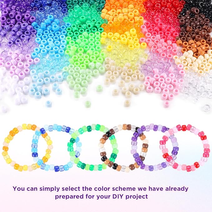 Pony Beads Bulk, 3400pcs+ Kandi Beads for Bracelets, Funtopia 36 Colors Plastic Bead for Craft, Rainbow Hair Bead for Braids, for DIY Craft Projects and Jewelry Making (6x9mm)