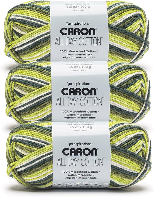 Caron All Day Cotton Calla Lily Yarn - 3 Pack of 100g/3.5oz - 100% Mercerized Cotton - #4 Worsted (Medium) - 173 Yards - Knitting/Crochet