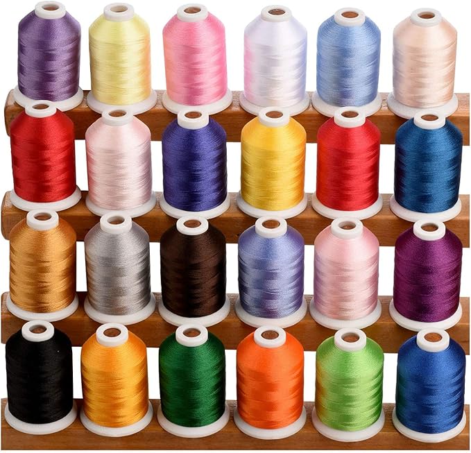 Simthread 1100 Yards Spool 24 Assorted Colors Trilobal Polyester Embroidery Machine Thread for Special Designs on Most Home or Commercial Embroidery Sewing Machines 24C01