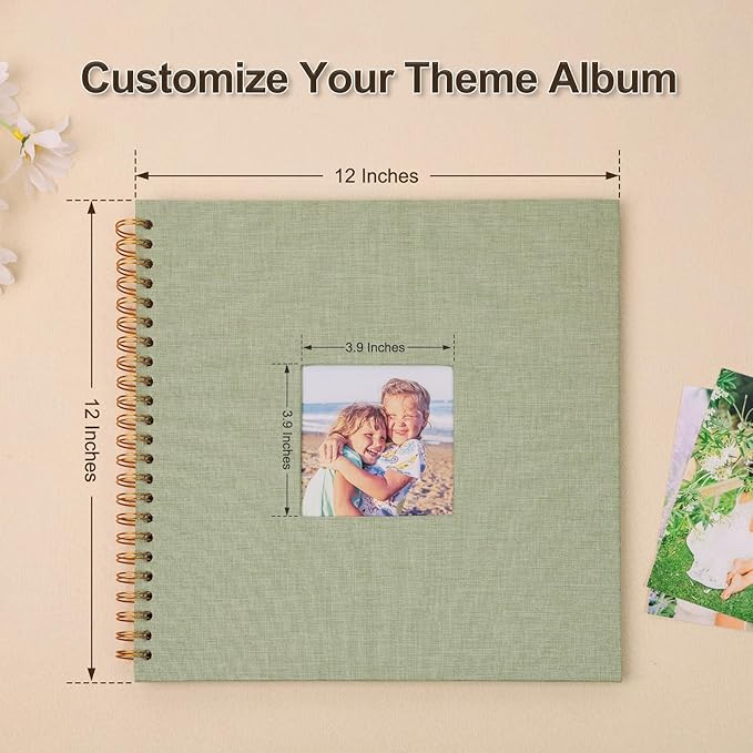 Scrapbook Photo Album 12x12 Inches 80 Pages Hardcover Kraft Paper Linen Cover Scrap Book Memory Book DIY Scrapbook Albums for Wedding Baby Boyfriend Travel Anniversary Family, GreenGrass