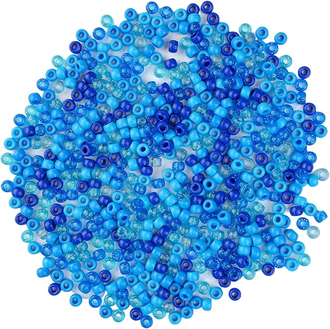 1000pcs Pony Beads, 15 Color Kandi Beads for Bracelets Making Kit, Hair Braids Crafts Jewelry Making Crafts Friendship Necklace Earrings DIY(Blue Mixed Color)