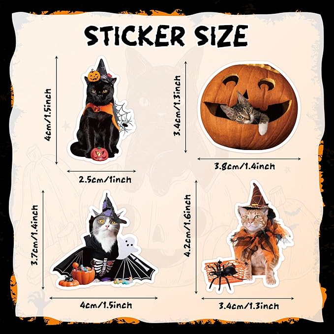 h1vojoxo halloween cat stickers roll - 1000pcs halloween cat dress up stickers in 2 rolls 16 designs pumpkin cats self-adhesive sticker for kids craft envelope water bottle scrapbook party supplies