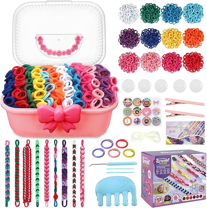 SKEFOLI Kids Bracelet Making Kit, DIY Rubber Band Jewelry Making Set, Arts and Crafts Supplies for Girls Ages 6-12, Craft Tools with Accessories & Portable Carry Bag