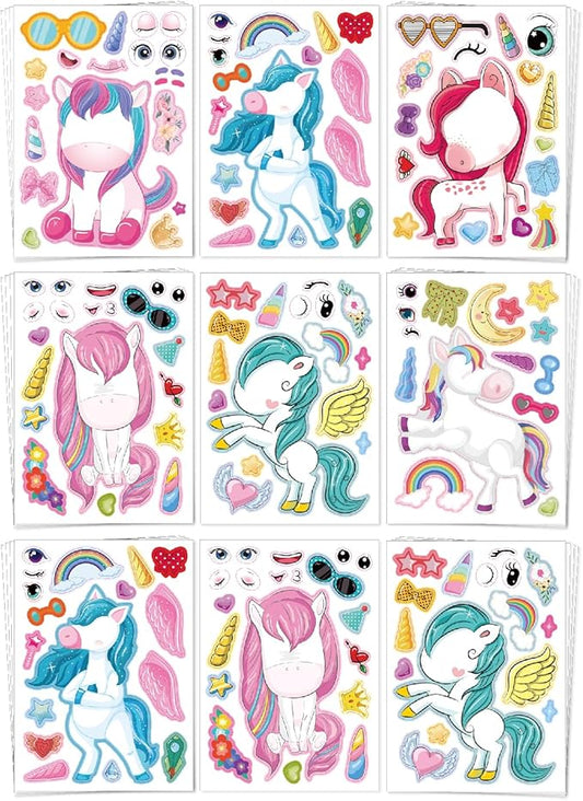 aowplc 30 sheets make a unicorn stickers for kids party favors, birthday decorations & craft activities