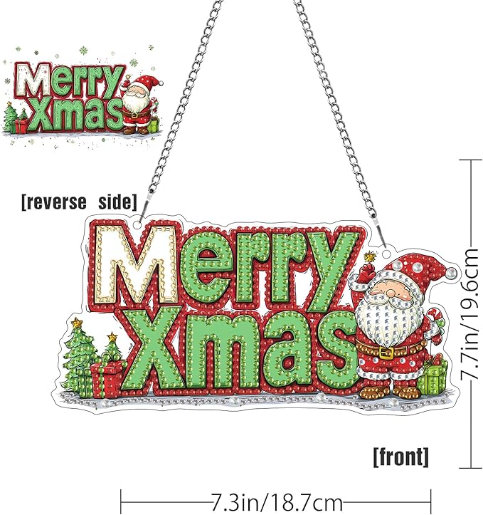 LOMSIOY Diamond Art Hanging Kit for Adult, Christmas Front Door Sign Window Decor for Outdoor, Santa Claus Double Sided Summer Decor Suncatcers for Porch, Hanging Pendants for Garden Wall （8x8 Inch