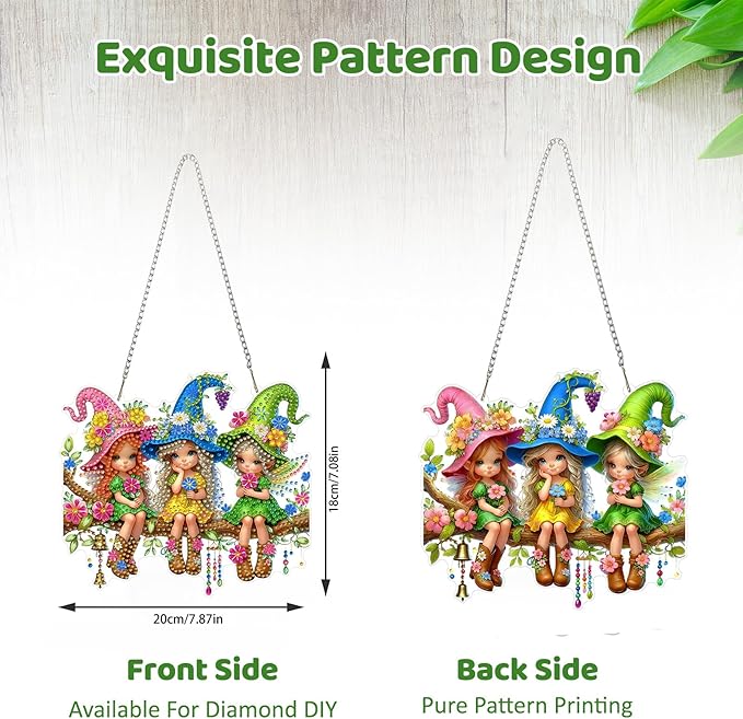 MEIYUDA Fairy Diamond Art Hanging Kits for Adult, Flowers Elf Diamond Painting Hanging Kits Ornaments, DIY Special Shaped Rhinestone Window Pendants Kit for Home Garden Wall Decor Gift