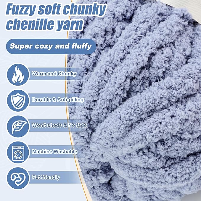 Chunky Yarn for Hand Knitting, Jumbo Chunky Yarn for Crocheting, Chunky Chenille Yarn, 1 Pack (32 yds 8.5 oz Each Skein),#7, Dark Grey
