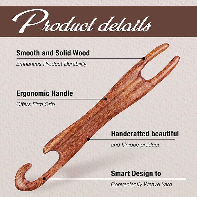 Savina 11.8in Wooden Weaving Shuttle - Handcrafted Loom Sticks for Weaving, Handmade DIY Weaving & Crafts, Ideal Accessories for Sweaters, Scarves, Tapestries. (1Pcs)