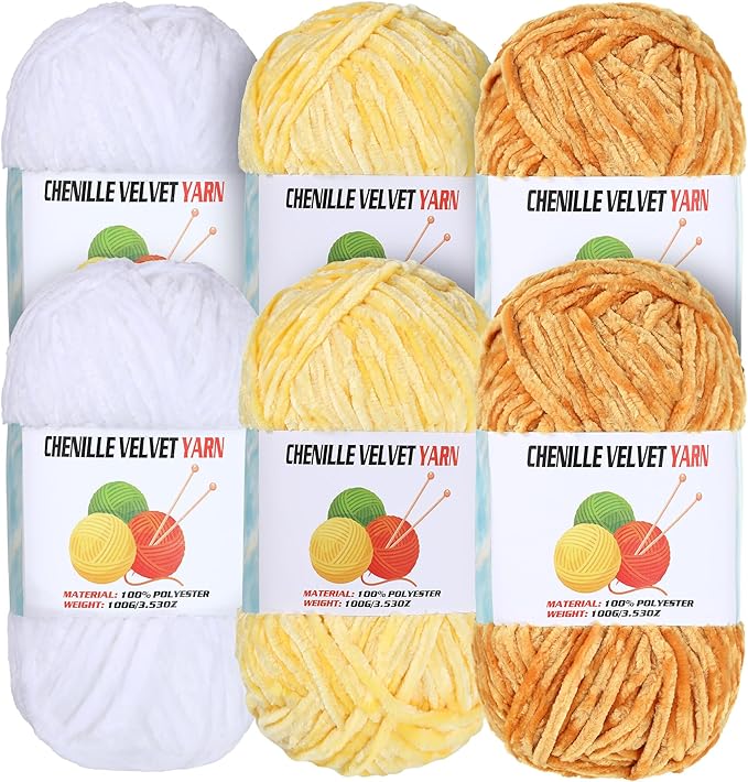 6 * 100g Velvet Chenille Chunky Yarn, Handcrafts Weaving Soft Chenille for Crocheting Clearance, Used for Making Baby Yarn Blanket, Clothes, Knitting Creations (B)