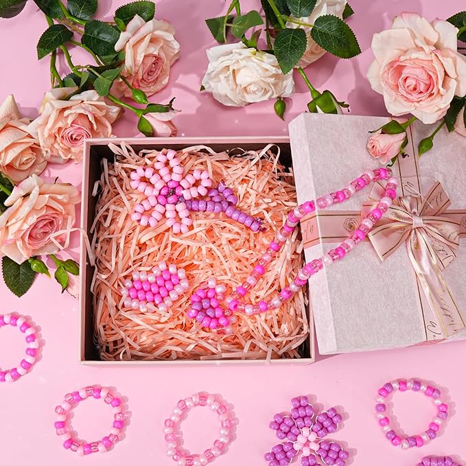 1000PCS Pink Pony Beads Bulk – 6x9mm Gradient XOXO Glitter Kandi Beads for Bracelets, Hair Braids, Jewelry Making, DIY Gifts & Love-Themed Crafts