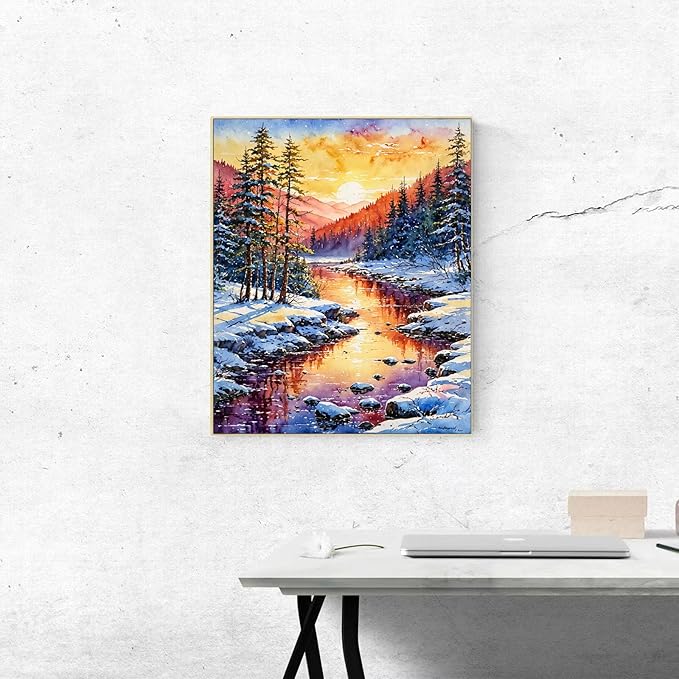 ldazao Paint by Numbers Kit for Adults Beginner, Winter Forest Paint by Number Kits On Canvas Snow Adults' Paint-by-Number Kits DIY Oil Painting Christma Gift Home Wall Decor 16x20 Inch