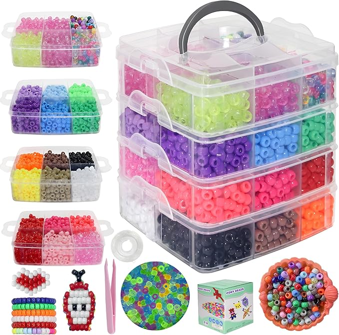 4500Pcs Pony Beads Bulk,24 Colors Rainbow Kandi Bead for Hair Braiding Friendship Bracelet Making Kandi Jewelry Key Chains DIY Crafts Chirstmas Gifts