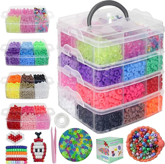 4500Pcs Pony Beads Bulk,24 Colors Rainbow Kandi Bead for Hair Braiding Friendship Bracelet Making Kandi Jewelry Key Chains DIY Crafts Chirstmas Gifts