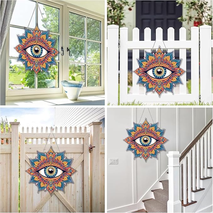 Reofrey Hanging Diamond Art Kits for Adults - 8x8 Inch Eye Acrylic Board Double Sided Pattern Diamond Painting Suncatcher Pendant, DIY Crystal Art for Home Wall or Window Decoration Handmade Gift