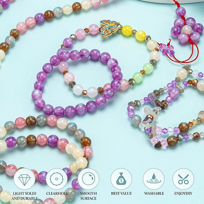 Glass Beads for Bracelet Making Kit, Assorted Beads for Jewelry Making, Including Round Beads, Rondelle Beads, Crystal Beads, Chip Stone Beads. Aesthetic Beads for Bracelets, Charms, Glasses Chains