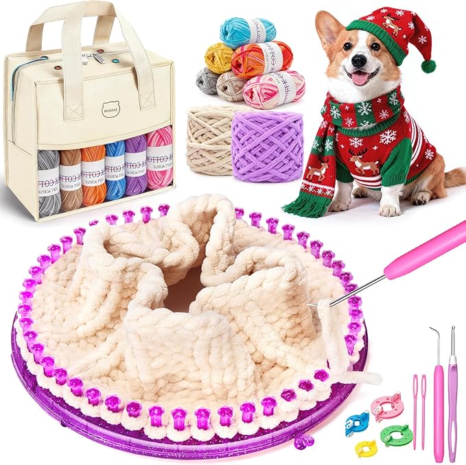 MIAOKE Weaving Loom Kit, Knit Hat Scarf Knitting Loom Kit, Includes Storage Bag, Binding Needles, Yarn and Crochet Hooks, Perfect for Making Scarves, Hats, DIY Craft Kit for Beginners