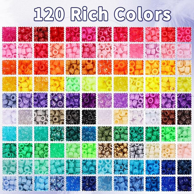 QUEFE 4680pcs Pony Beads Friendship Bracelets Making Kit, 120 Colors Kandi Beads Set for Jewelry Making, 3840pcs Plastic Rainbow Bead and 840pcs Letter Beads for Gift, Necklace and Craft