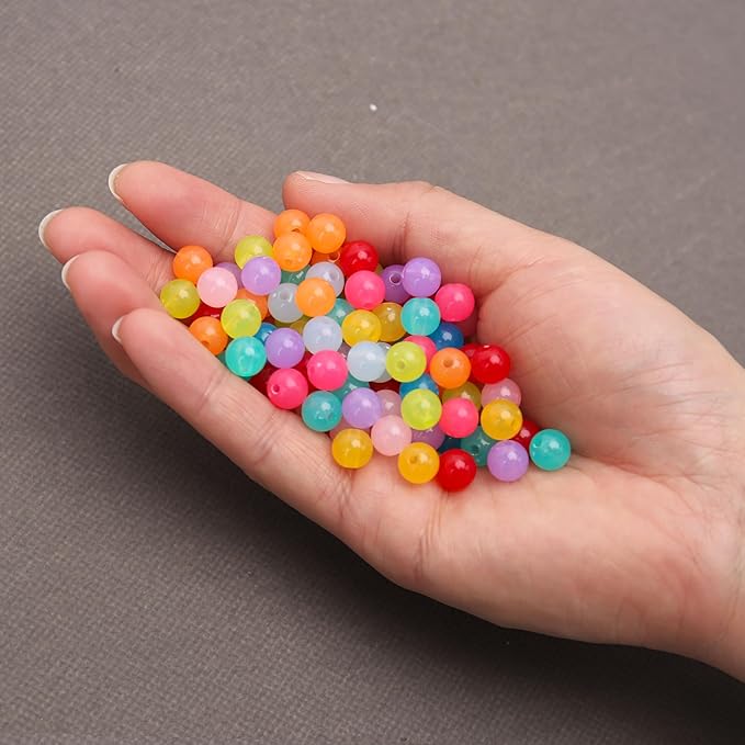 bonny boxx 500pcs 8mm jelly deep mix colors round beads, smooth transparent acrylic balls, plastic resin gumball bubblegum chunky beads for necklace & bracelet making, crafting supplies