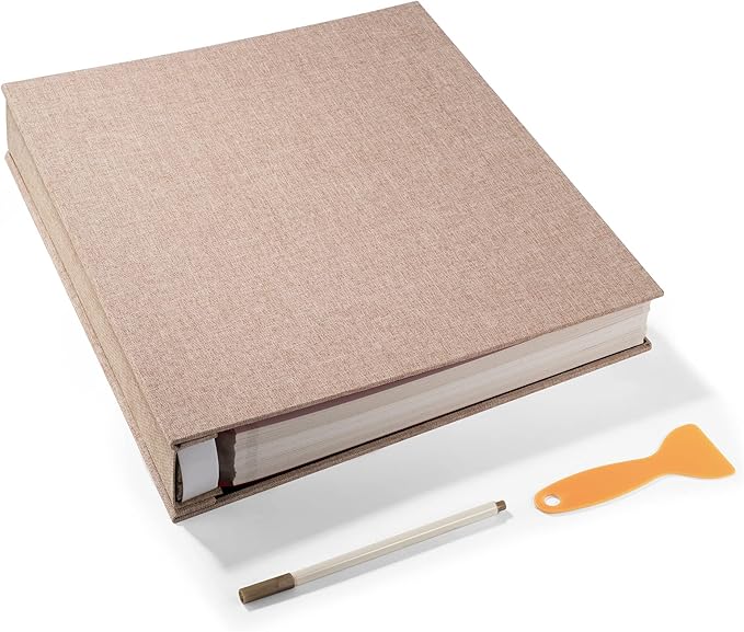 Large Photo Album Self Adhesive 4x6 5x7 3x5 8.5x11 Scrapbook Magnetic Album DIY Scrap Book Length 13 x Width 12.8 (Inches) 120 Sticky Pages Linen Cover DIY Photo Album (Khaki)