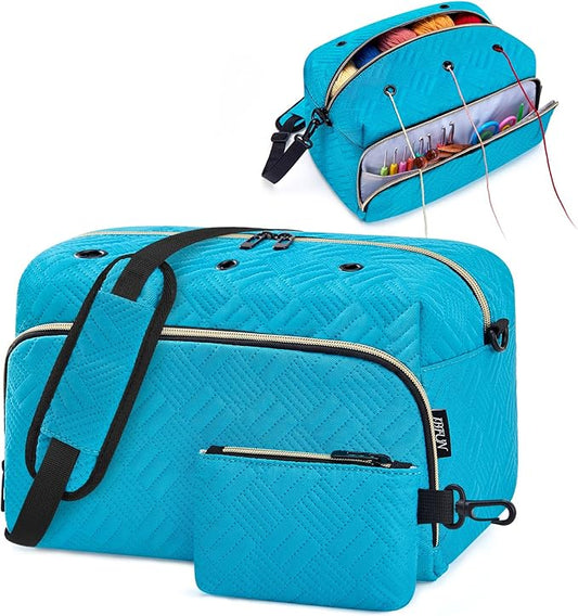 IBFUN Crochet Yarn Knitting Bag 2 Pcs Yarn Storage Organizer Crocheting Bags for Beginners with Shoulder Strap for Knit Accessories Needles Hooks