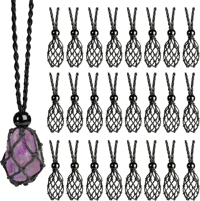 24pcs Adjustable Empty Necklace Holder Crystal Stone Necklace Pendant Necklace Cord Hand Woven Necklace Ropes for Jewelry Making