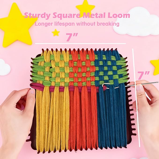 OYACH 7inch Cotton Potholder Metal Weaving Loom Loops Kit,11 Colors Loom Kit with 440 Rainbow Loops/Metal Loom/10 Ring Hooks,DIY Crafts for Kids Adults,Gift for Ages 6 7 8-12 Year Old(12 Potholders)