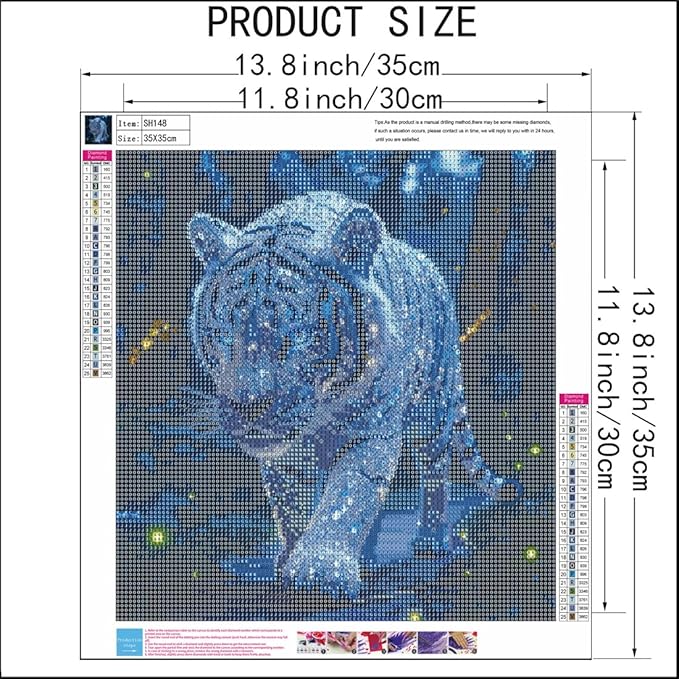 SHICERNHJ 5D Diamond Painting Kits for Adults, Animal Diamond Art Kits for White Tiger,DIY Full Round Drill Diamond Dots with Gem Art Craft for Beginner Home Wall Decor 14 X 14 Inch