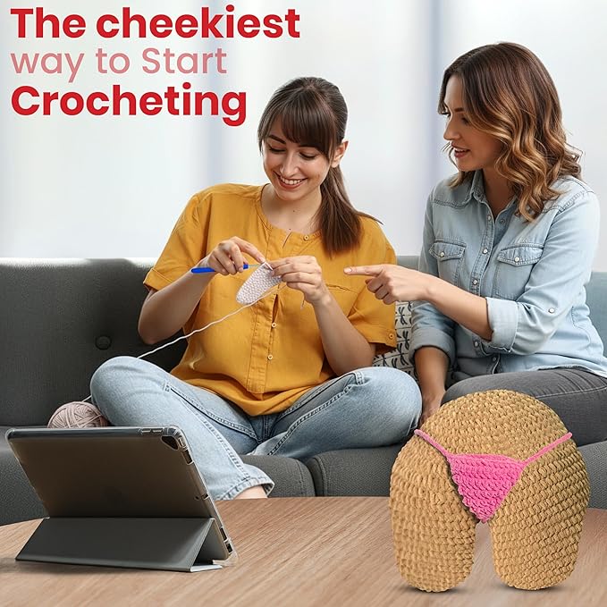 Dabline Crochet Pillow Kit for Beginners – Easy DIY Crochet Starter Kit with Pre-Started Yarn & Step-by-Step Video Tutorials – Learn to Crochet Kit Gift for Women & Men