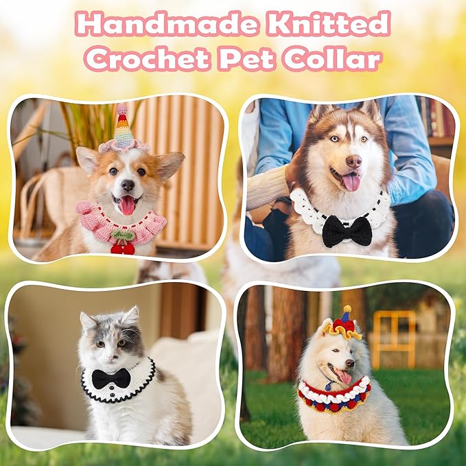 Alvian Crochet Kit for Beginners Pet Adjustable Knitting Cat Collars Hand-Woven Crochet Bib Kitten Necklace Scarf Outfit Costume Ideal Gift for Cat and Dog