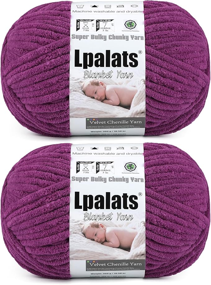 Baby Blanket Yarn for Crocheting - 2 Pack of 300g (Total 600g/21.2oz) Super Fluffy Chunky Chenille Yarn for Hand Knitting, 230 yds Super Bulky Plush Yarn for Cozy Blankets and Amigurumi (2, Violet)