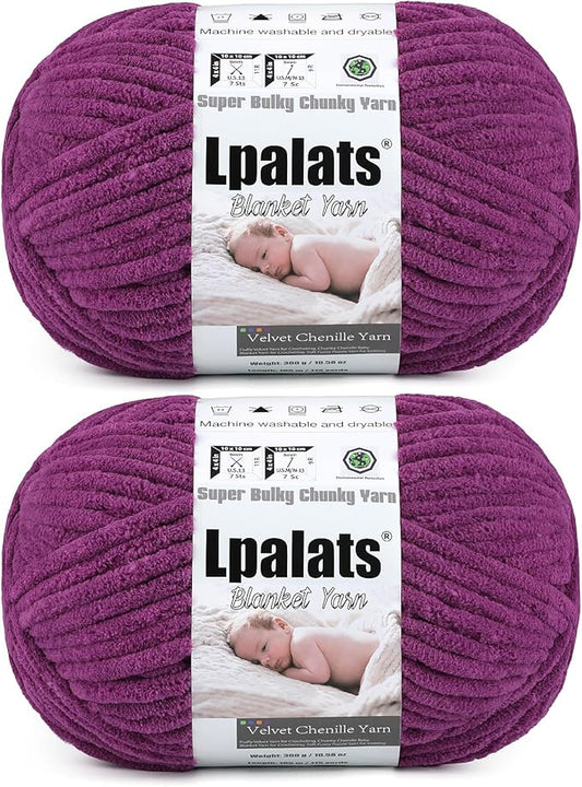 Baby Blanket Yarn for Crocheting - 2 Pack of 300g (Total 600g/21.2oz) Super Fluffy Chunky Chenille Yarn for Hand Knitting, 230 yds Super Bulky Plush Yarn for Cozy Blankets and Amigurumi (2, Violet)