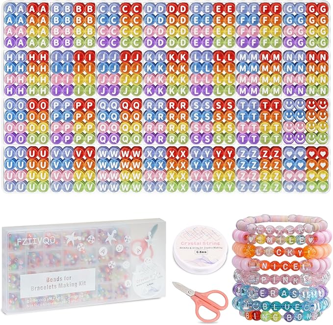 1450 Pieces Letter Beads, 28 Styles Acrylic 4x7mm Round Letter Beads Kits, A-Z Alphabet Heart Pattern Bead for Bracelets Necklaces DIY Jewelry Making